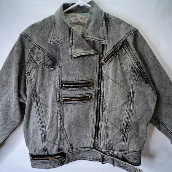 Vintage 80's Double-Breasted Denim Jacket S y2k - Picture 2 of 8